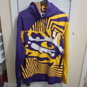 LSU Tigers AOP Front Print Eye Of The Tiger Starter Hoodie Purple Gold Sz XL